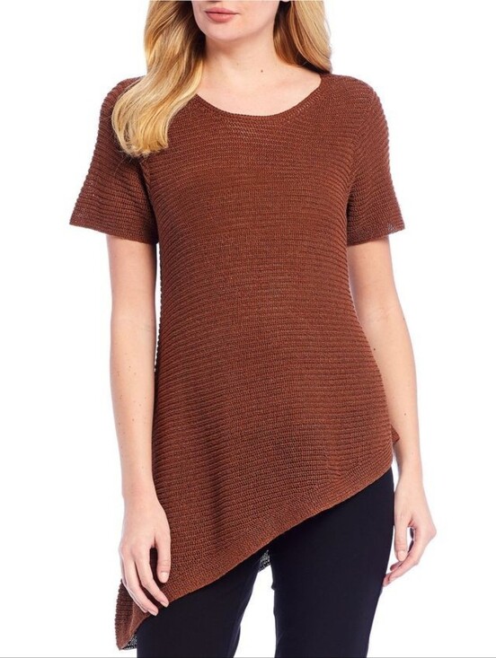 Eileen Fisher Tops - Eileen Fisher Organic Linen Cotton Tunic Asymmetrical Knit Brown Size S